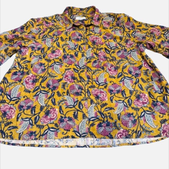 Anthropologie PILCRO Sigourney Mustard Pink Floral Corduroy Buttondown (Size XL) - Picture 1 of 15